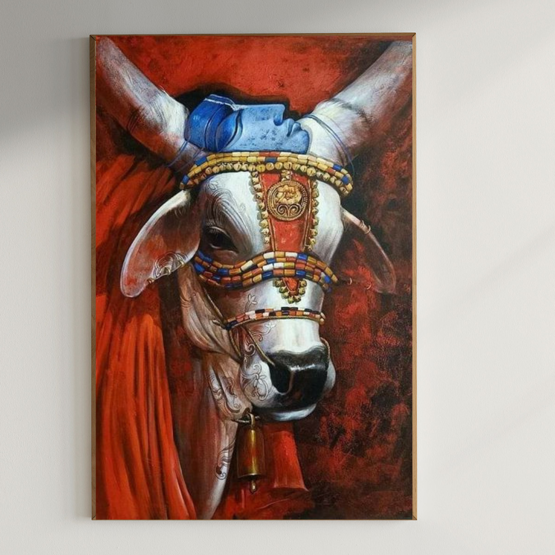 Artistic Nandi wall art |400 GSM Gallery-Wrapped Canvas on Premium 1.5x1.5 inch Pine Wood Frame