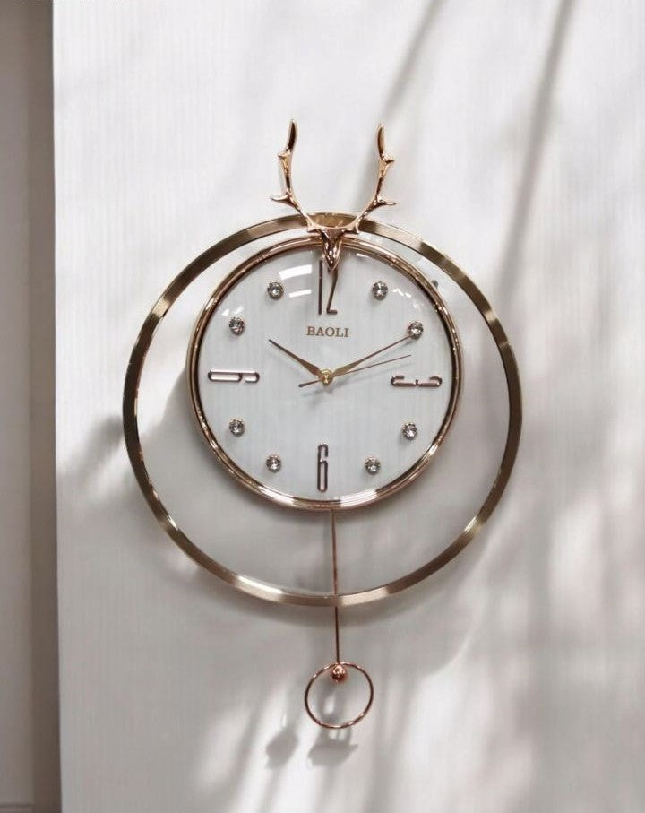 Gold-White metallic look wall clock|51x33 cm