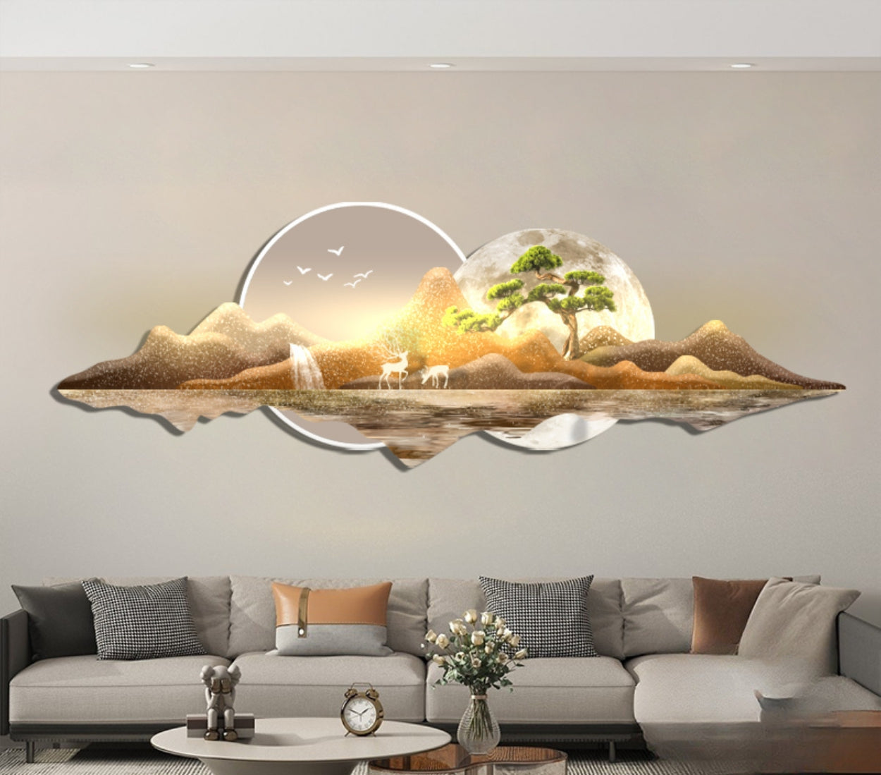Laser Engraving Crystal Porcelain Painting with LED Light| Brown-white|60x140cm
