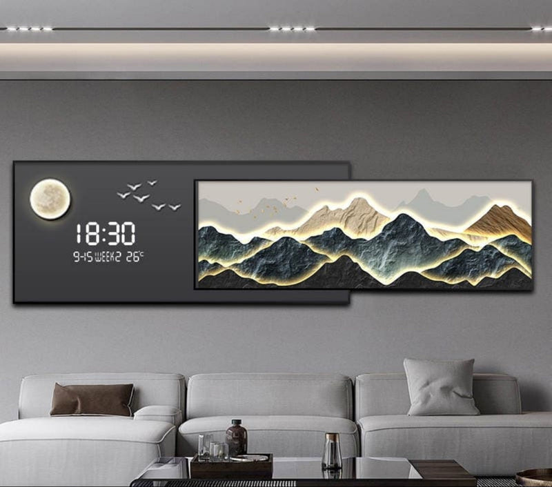 Crystal porcelain superimposed LED painting + digital display clock |30x100 cm-up 40x100 cm-down