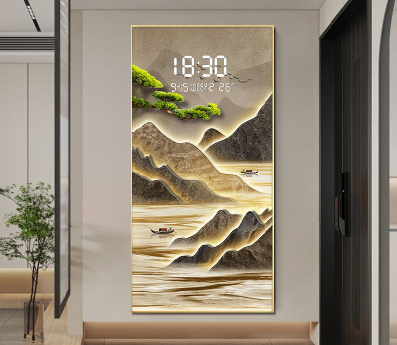 5D diamond Crystal porcelain painting + digital clock with LED light|120x60 cm