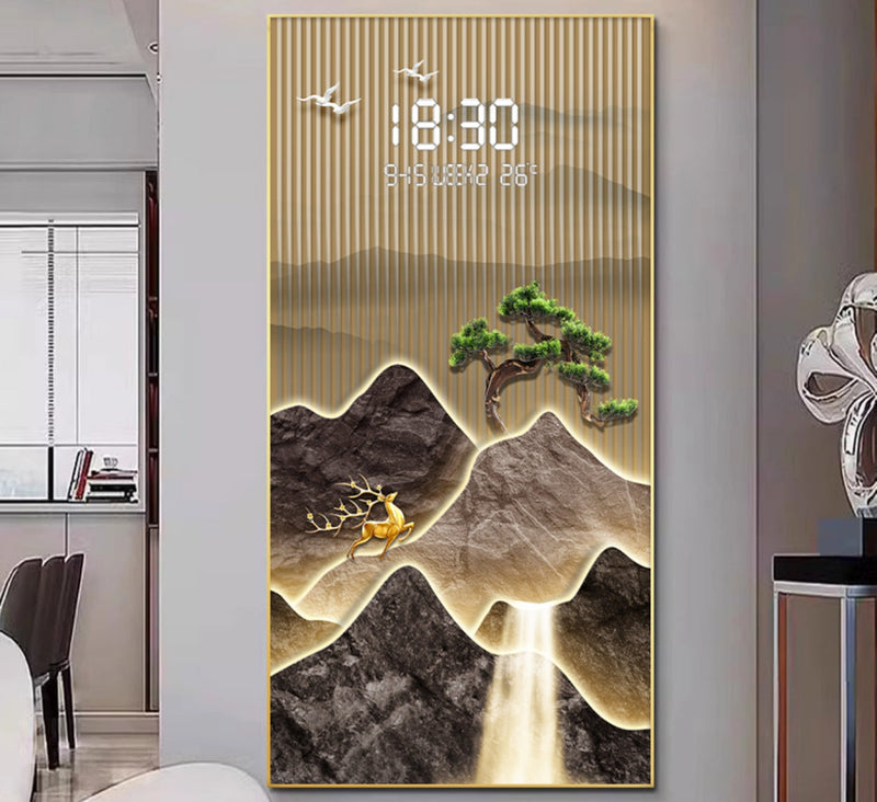 5D diamond Crystal porcelain painting + digital clock with LED light|120x60 cm