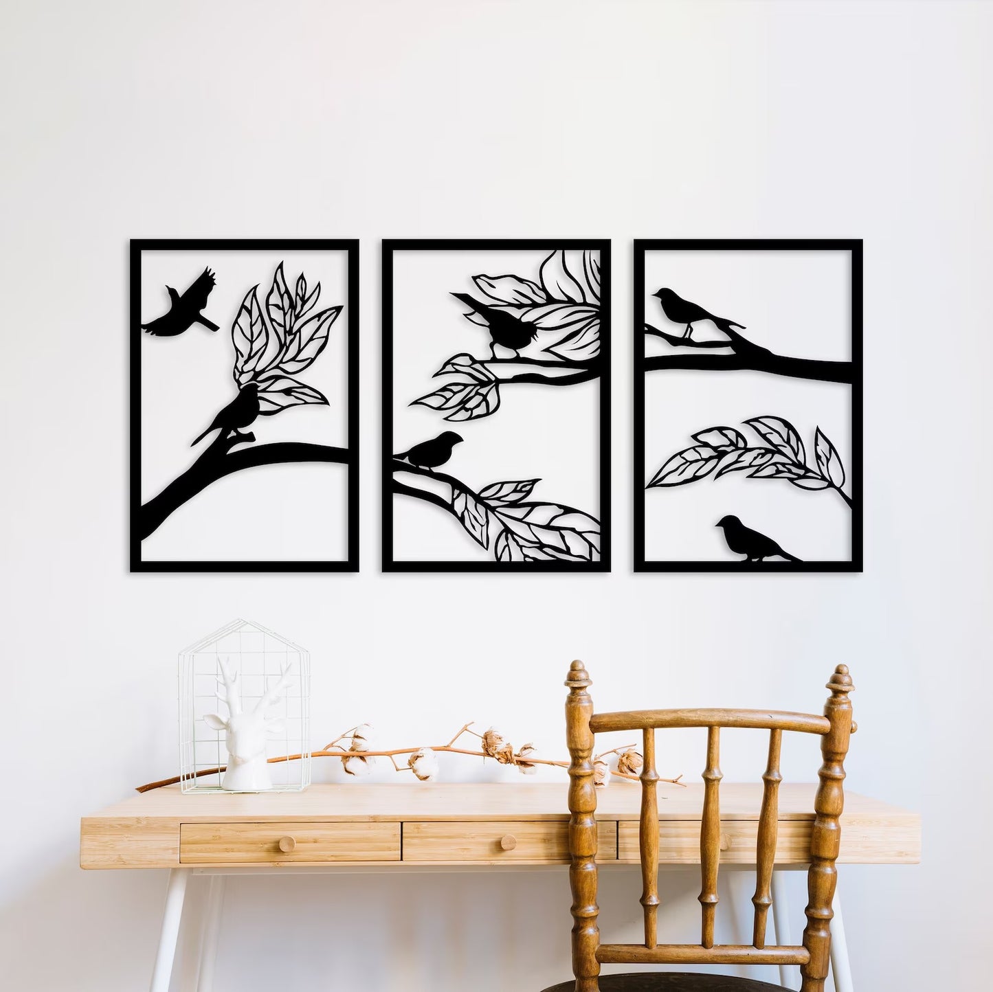 Bird song Bliss – 3 Piece Tree Branch Metal Wall Art (18X24)"INCH| Customizable