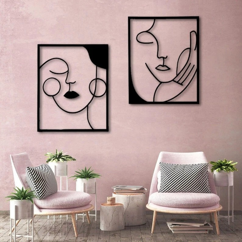 Face of Thought – Minimal Line Art Set Of-2 (19X22)"| Customizable