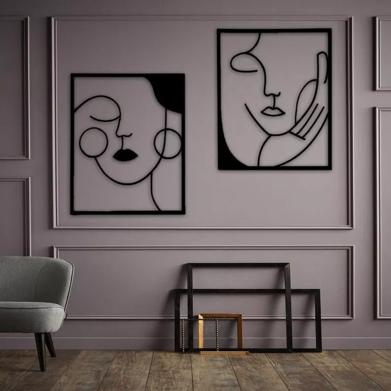 Face of Thought – Minimal Line Art Set Of-2 (19X22)"| Customizable