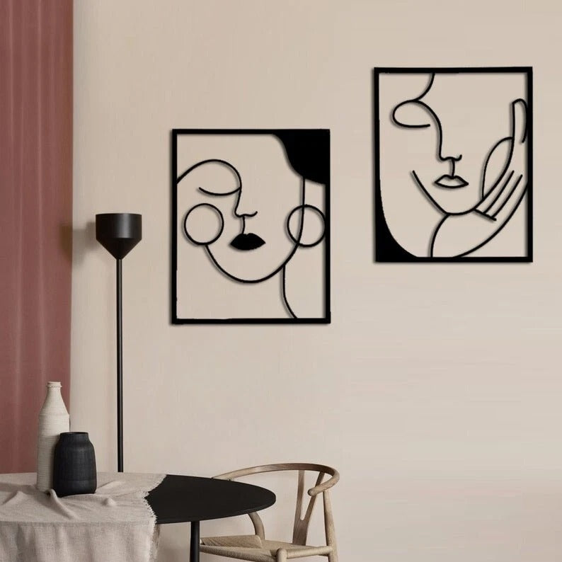 Face of Thought – Minimal Line Art Set Of-2 (19X22)"| Customizable