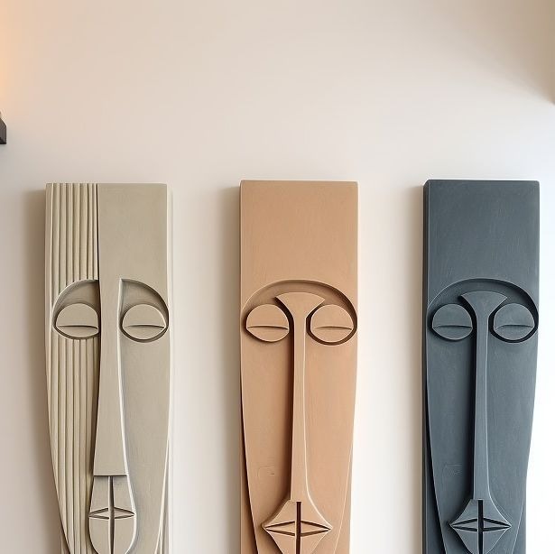 Minimal Tribal Face Wall Panels – Set of Three (36X11)"INCH | Customizable