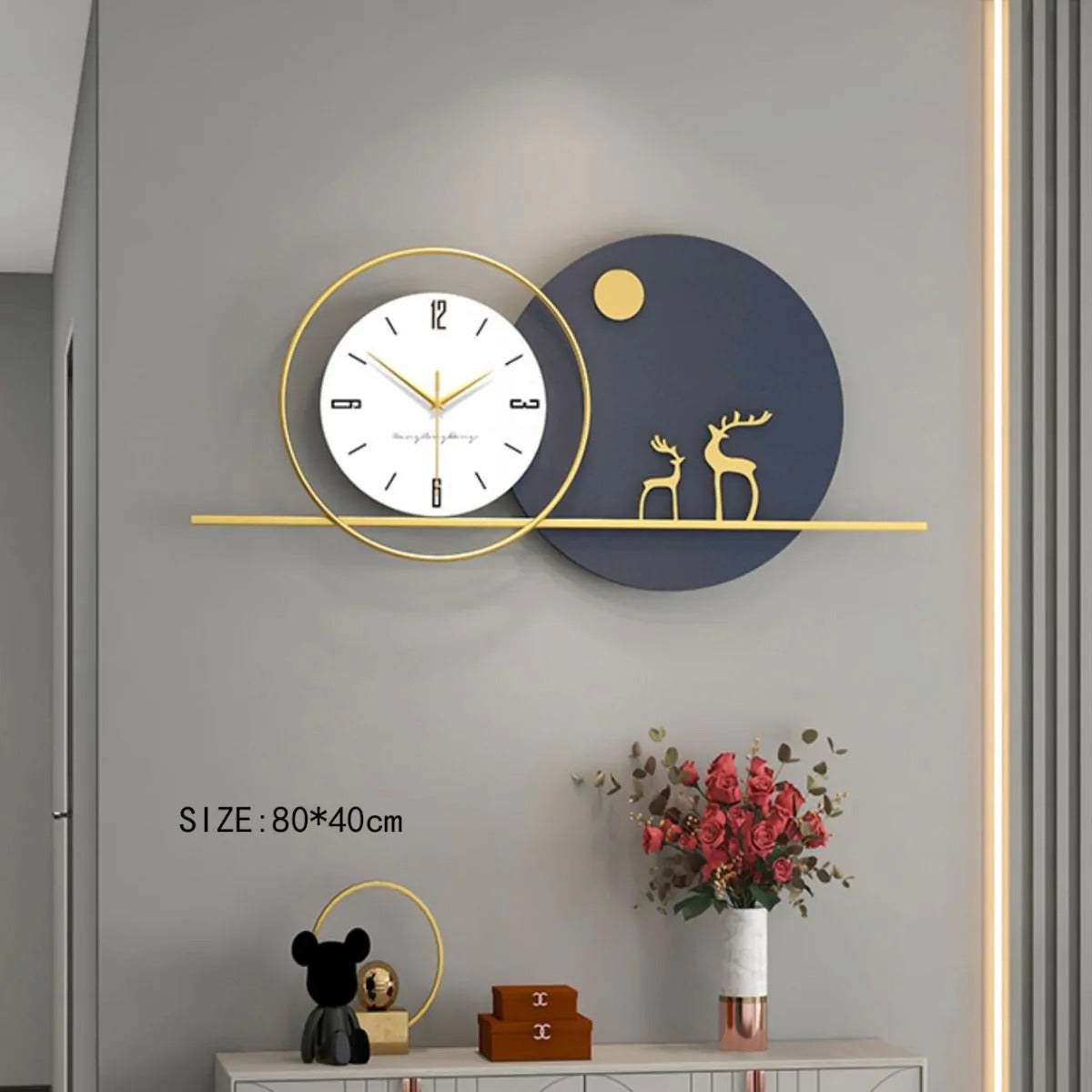 Twilight Reindeer – Luxury Wall Clock(32X15)"INCH | Silent quartz| Customizable