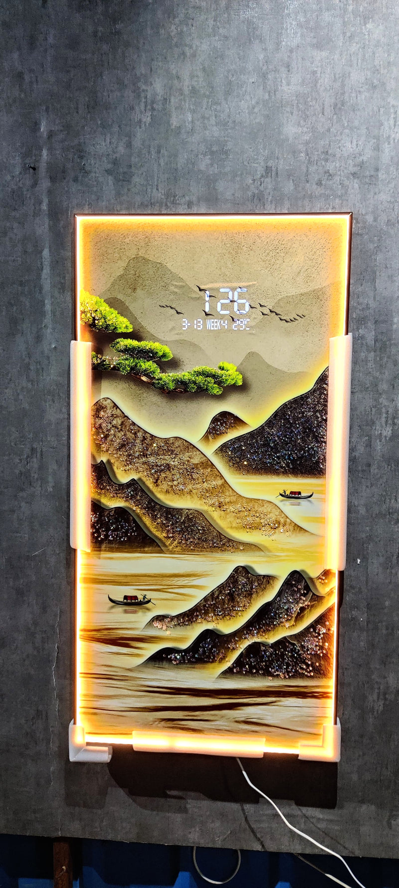 5D diamond Crystal porcelain painting + digital clock with LED light|120x60 cm