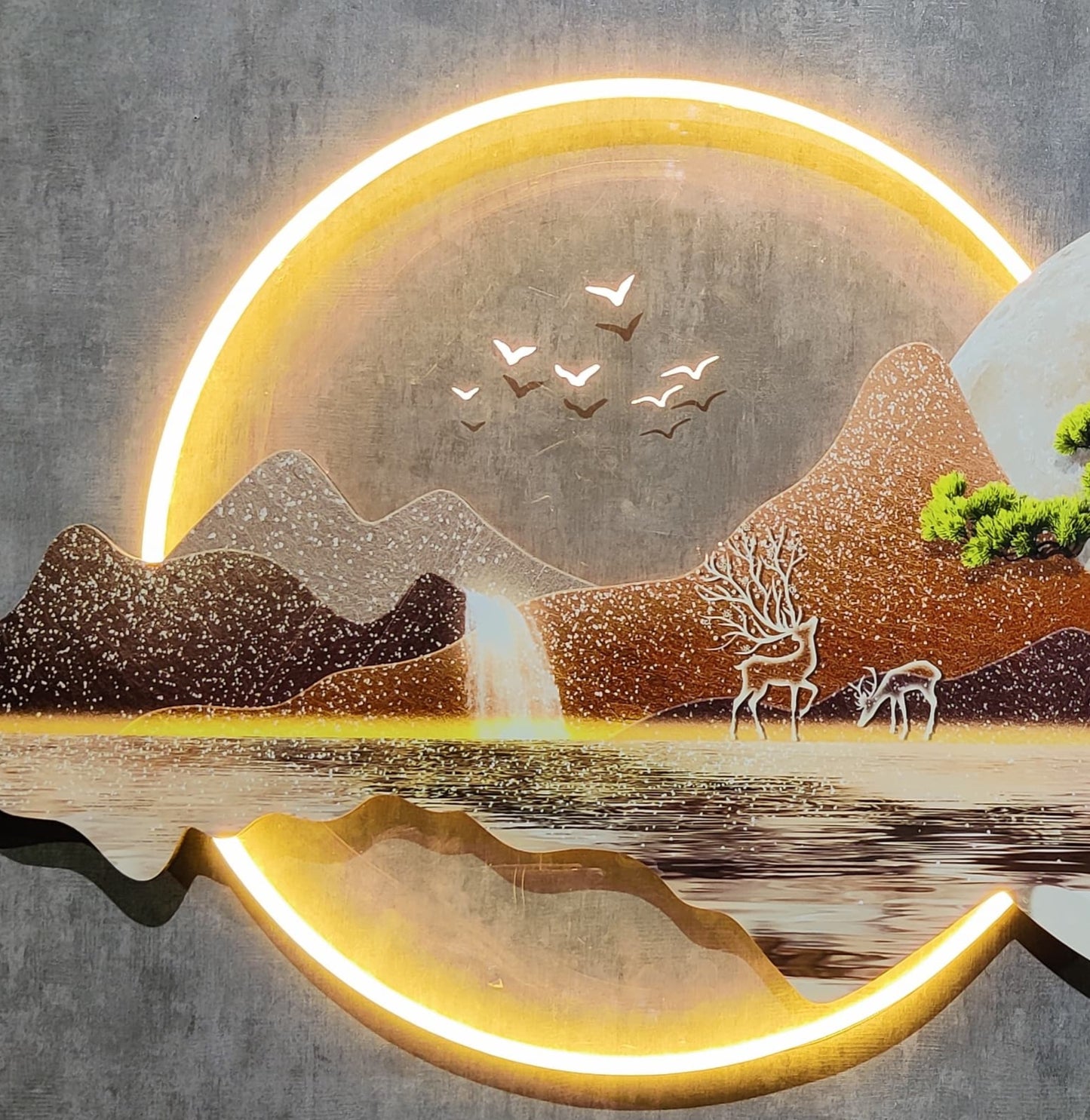 Laser Engraving Crystal Porcelain Painting with LED Light| Brown-white|60x140cm