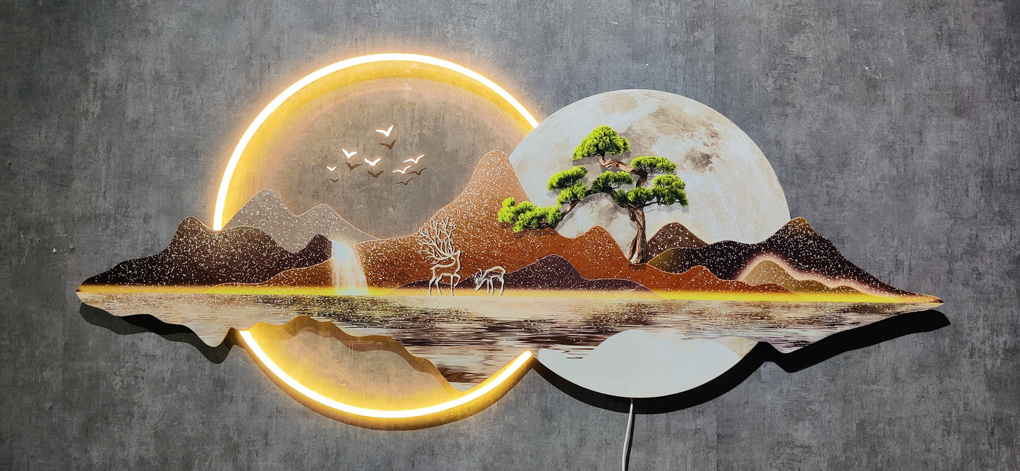Laser Engraving Crystal Porcelain Painting with LED Light| Brown-white|60x140cm
