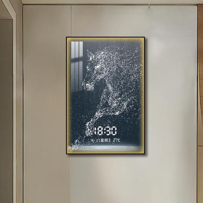 Wall clock with crystal art for living room-Abstract horse