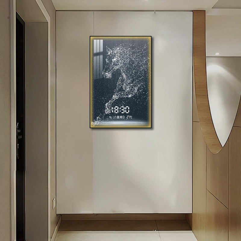 Wall clock with crystal art for living room-Abstract horse