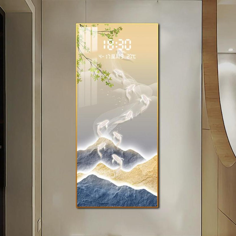 Wall clock with crystal art for living room-Landscape wall painting