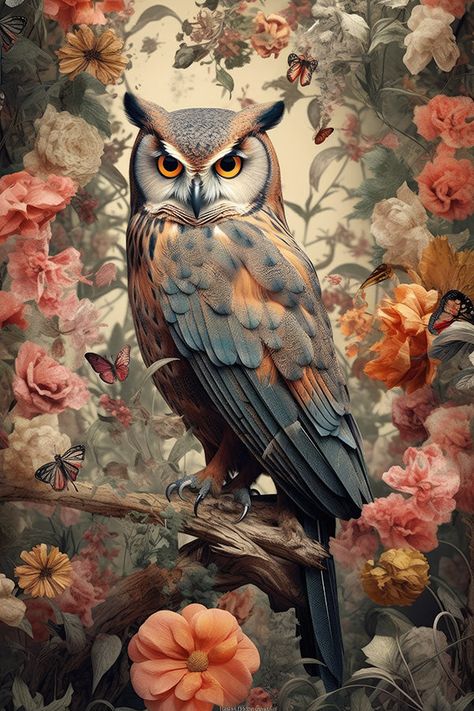 Artful Owl with floral pattern| 350 GSM Gallery-Wrapped Canvas on Premium 1x1 inch Pine Wood Frame"