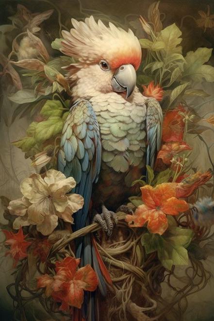 Artful Parrot painting| 350 GSM Gallery-Wrapped Canvas on Premium 1x1 inch Pine Wood Frame"