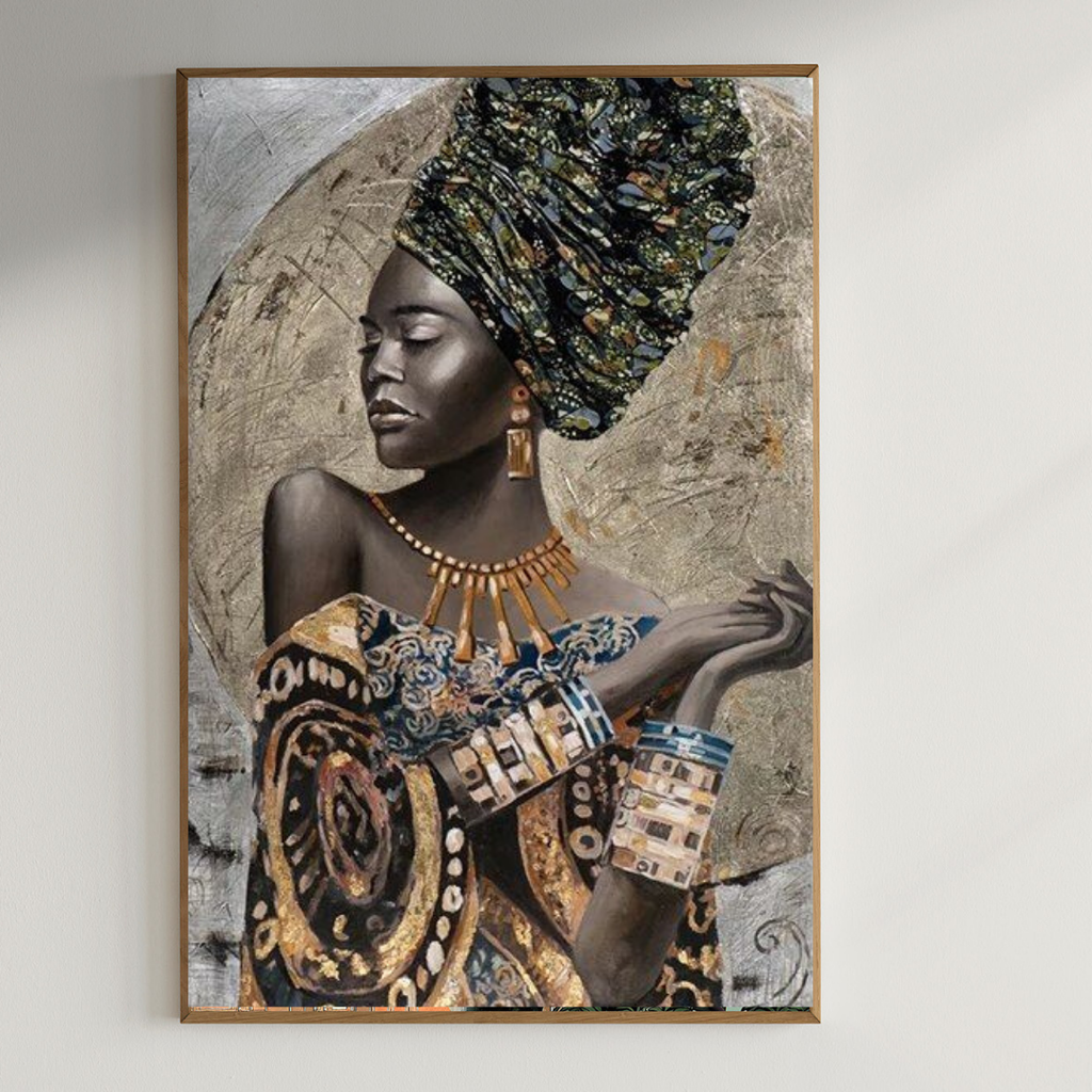 Beautiful African woman painting| 350 GSM Gallery-Wrapped Canvas on Premium 1x1 inch Pine Wood Frame"