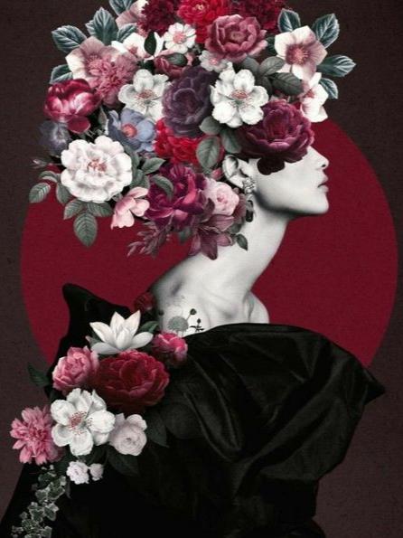 Beautiful lady with flowers on head| 350 GSM Gallery-Wrapped Canvas on Premium 1x1 inch Pine Wood Frame"