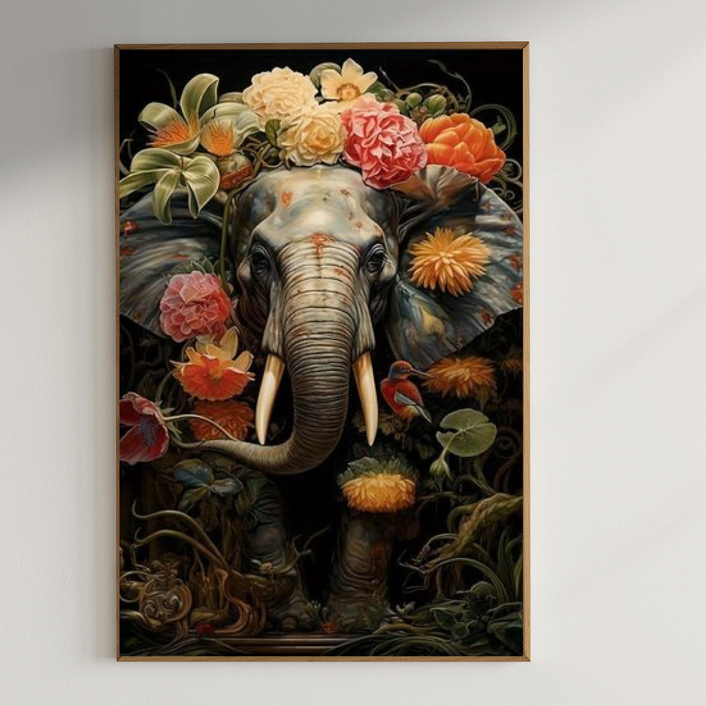 Artistic elephant painting| 350 GSM Gallery-Wrapped Canvas on Premium 1x1 inch Pine Wood Frame"