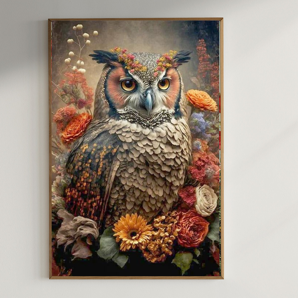 Artful Owl painting| 350 GSM Gallery-Wrapped Canvas on Premium 1x1 inch Pine Wood Frame"