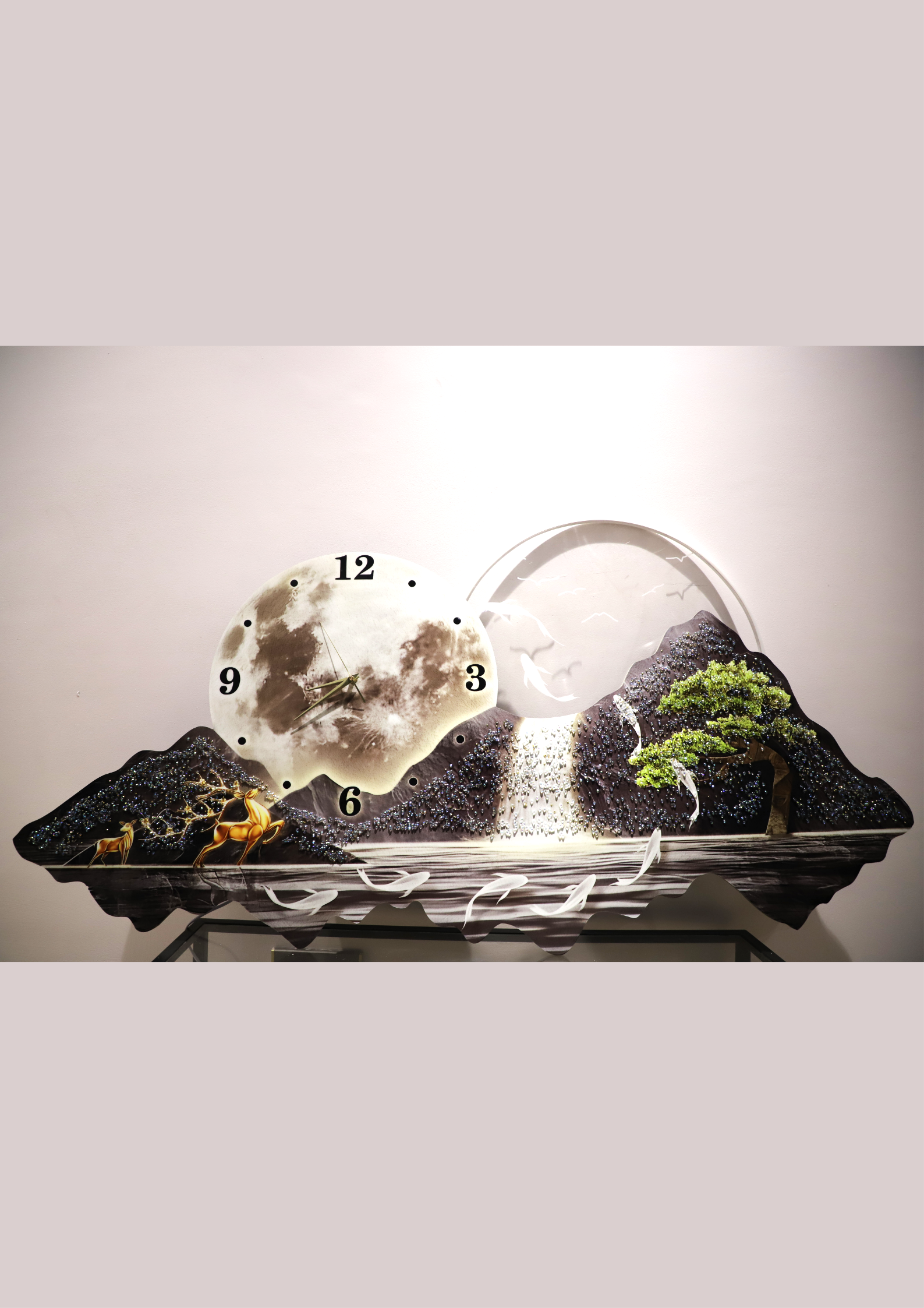 3D Crystal wall art with Clock|LED|Mountain-Waterfall|2x4.9 Feet