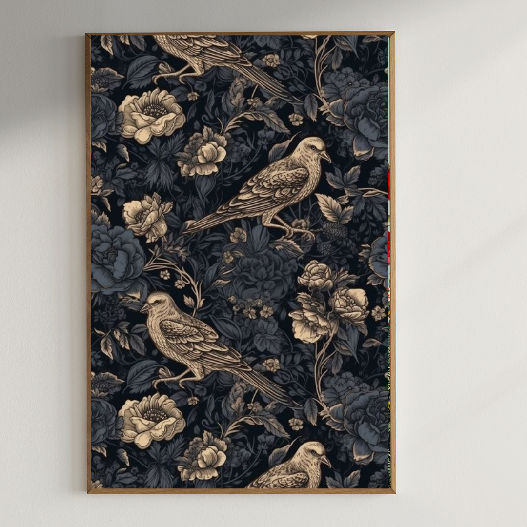 Beautiful botanical pattern with bird painting| 350 GSM Gallery-Wrapped Canvas on Premium 1x1 inch Pine Wood Frame"
