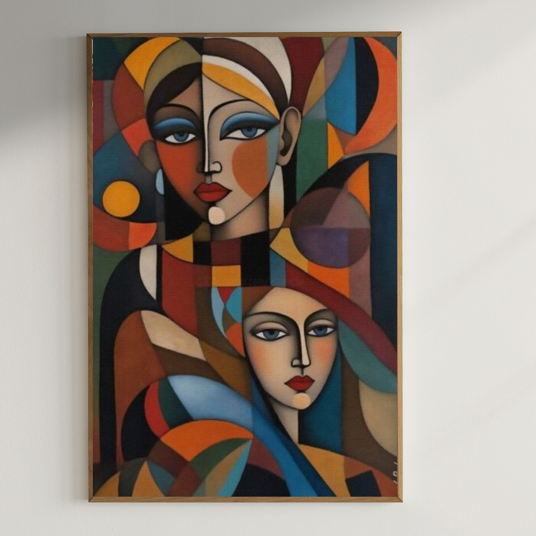 Abstract geometric face Picasso Inspired |400 GSM Gallery-Wrapped Canvas on Premium 1.5x1.5 inch Pine Wood Frame
