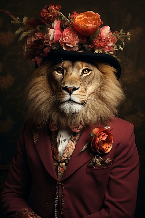 Artful lion in suit| 350 GSM Gallery-Wrapped Canvas on Premium 1x1 inch Pine Wood Frame"