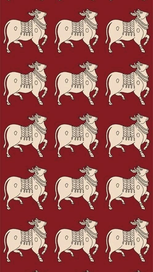 Kalamkari Canvas wall art|Cow|400 GSM Gallery-Wrapped Canvas