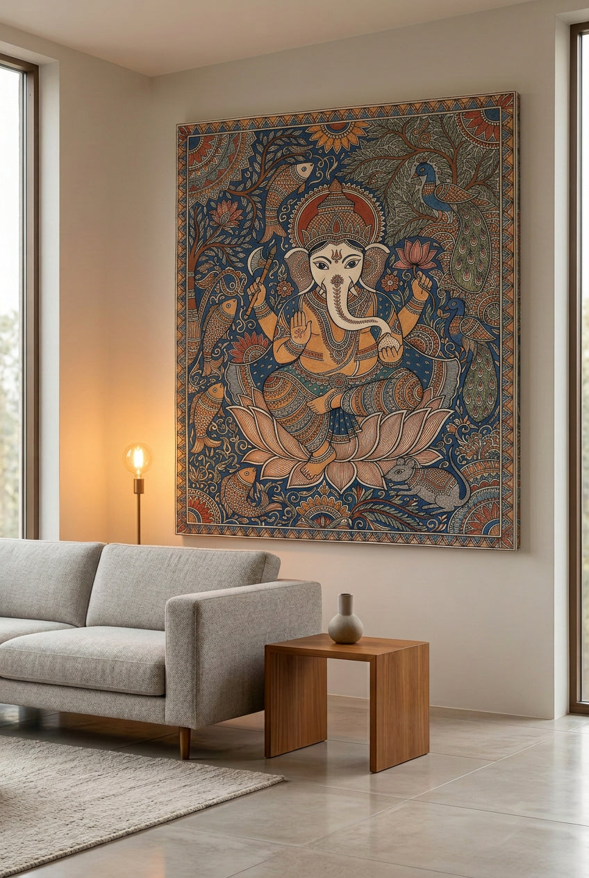 Madhubani Ganesha Canvas wall art|400 GSM Gallery-Wrapped Canvas