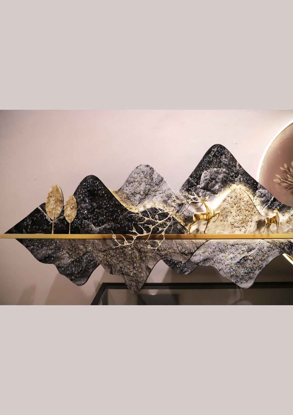 Luxury LED  Mountain Deer crystal wall painting|2x4.9 Feet