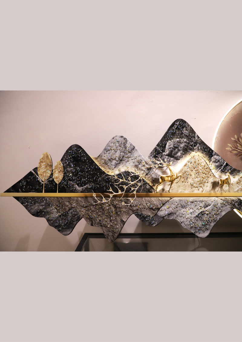 Luxury LED  Mountain Deer crystal wall painting|2x4.9 Feet