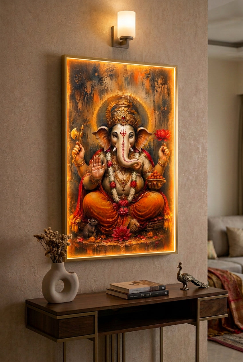 Devotional wall art| Sri Ganesha| Crystal with LED for home vastu