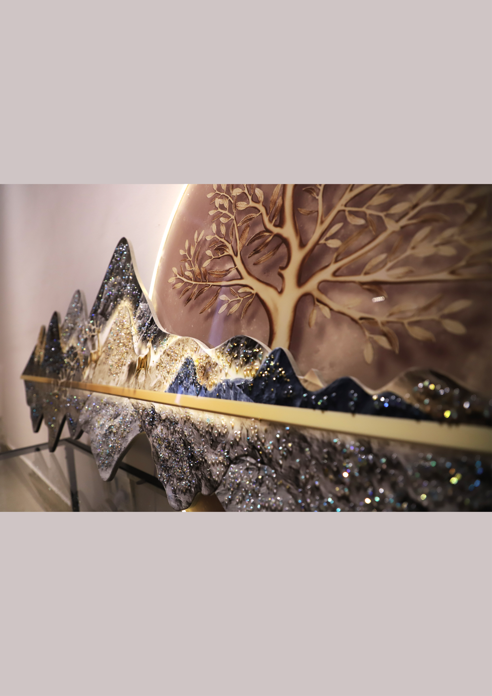 Luxury LED  Mountain Deer crystal wall painting|2x4.9 Feet