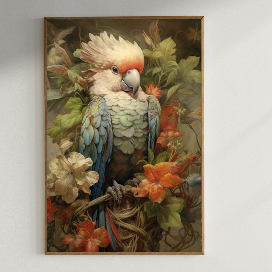 Artful Parrot painting| 350 GSM Gallery-Wrapped Canvas on Premium 1x1 inch Pine Wood Frame"