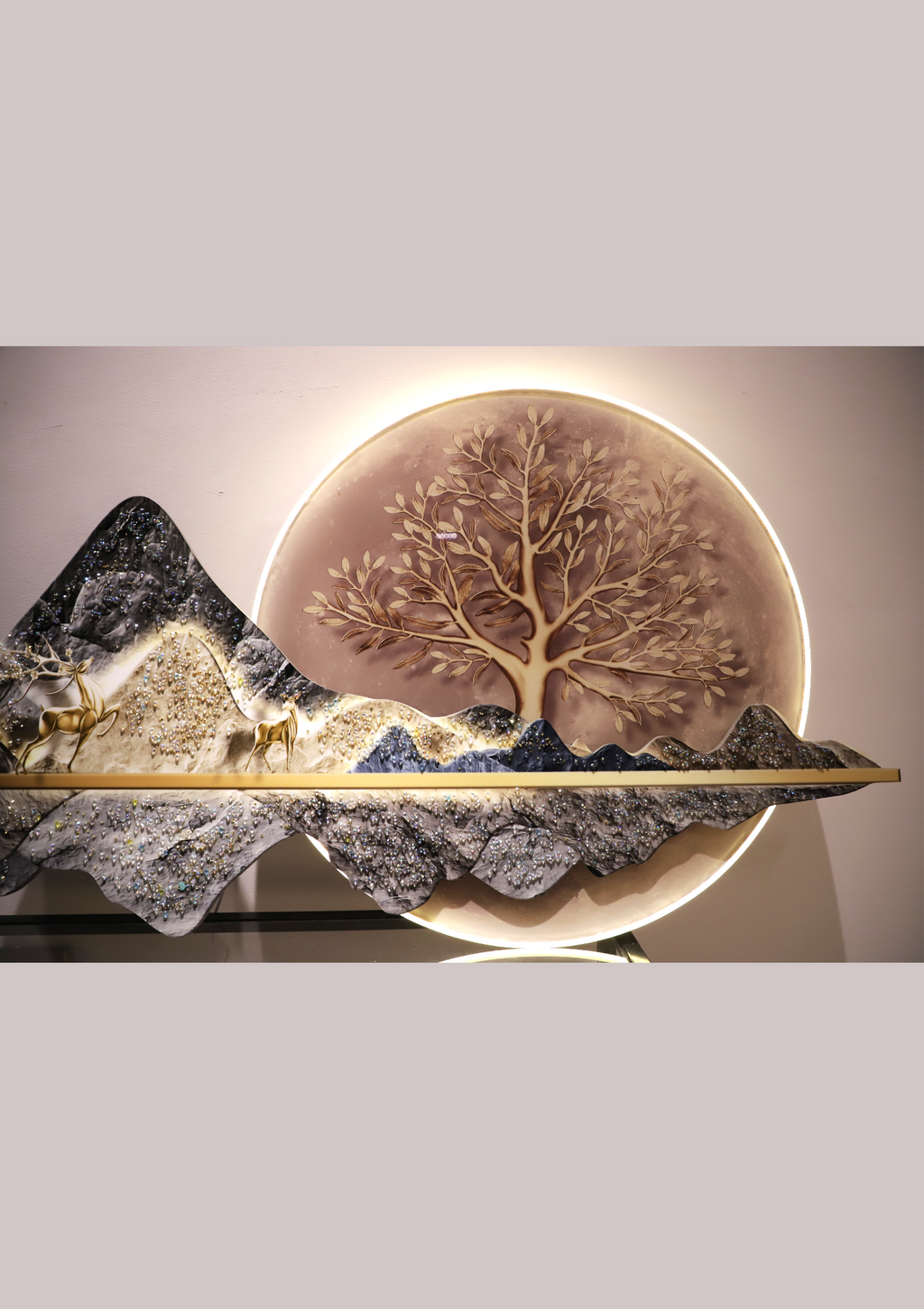 Luxury LED  Mountain Deer crystal wall painting|2x4.9 Feet