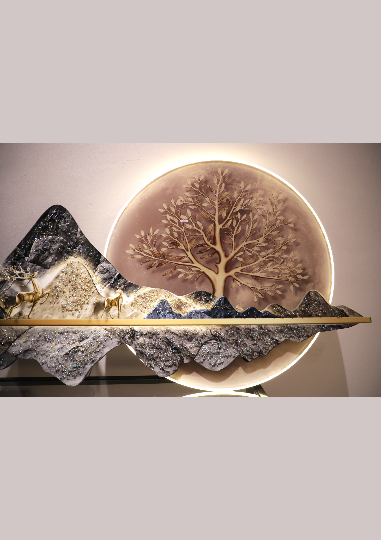 Luxury LED  Mountain Deer crystal wall painting|2x4.9 Feet