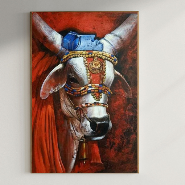 Artistic Nandi wall art |400 GSM Gallery-Wrapped Canvas on Premium 1.5x1.5 inch Pine Wood Frame