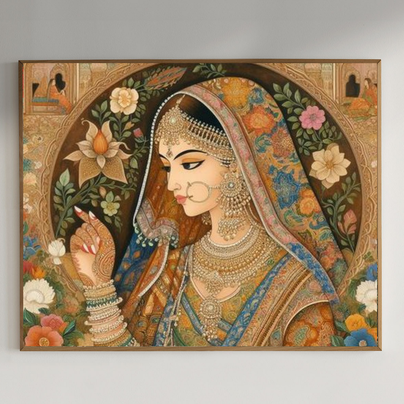 Beautiful Bride painting with intricated pattern|400 GSM Gallery-Wrapped Canvas on Premium 1.5x1.5 inch Pine Wood Frame