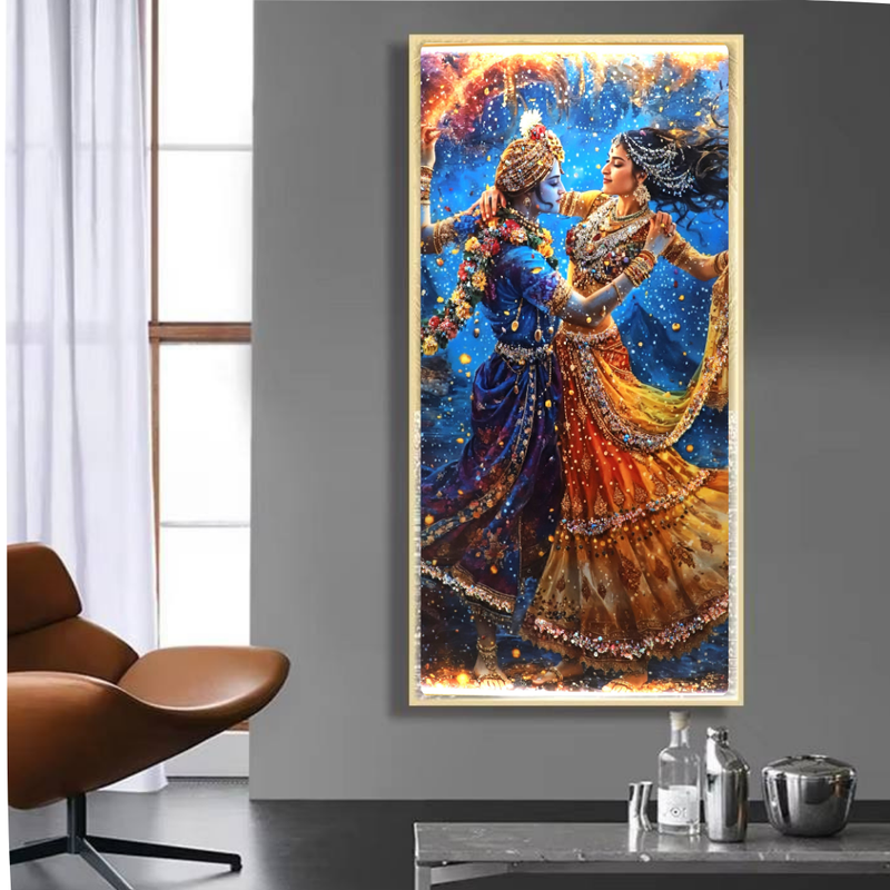 Divine Rhythm |Radha- Krishna| Crystal wall art|4x2.5 Feet+LED