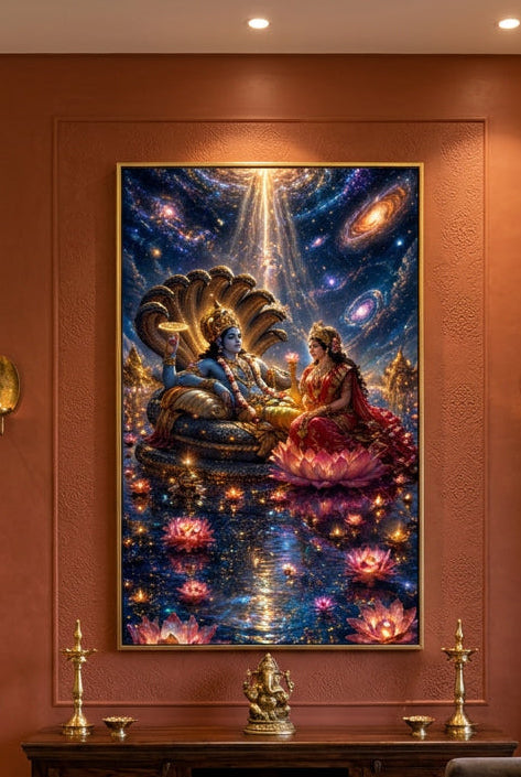 Devotional wall art| Laxmi-Narayan Crystal painting with LED for home vastu
