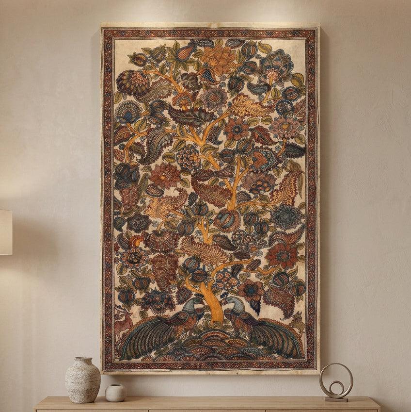 Kalamkari Canvas wall art|Floral motifs|400 GSM Gallery-Wrapped Canvas