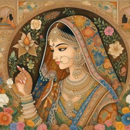 Beautiful Bride painting with intricated pattern|400 GSM Gallery-Wrapped Canvas on Premium 1.5x1.5 inch Pine Wood Frame