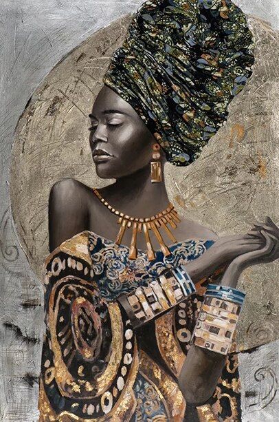 Beautiful African woman painting| 350 GSM Gallery-Wrapped Canvas on Premium 1x1 inch Pine Wood Frame"