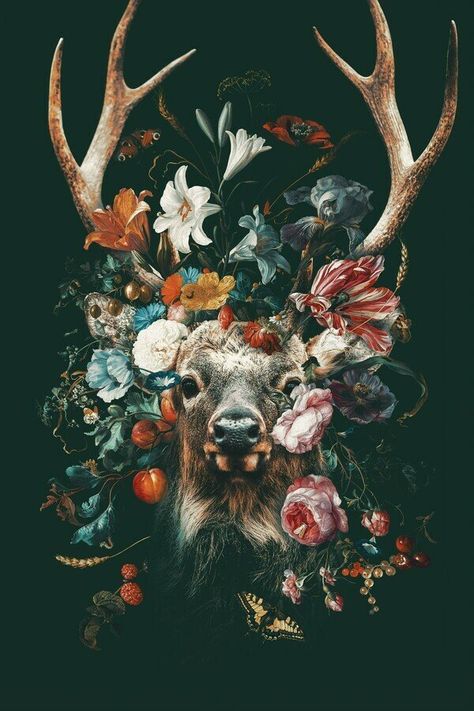 Stunning Deer with floral background|400 GSM Gallery-Wrapped Canvas on Premium 1.5x1.5 inch Pine Wood Frame|400 GSM Gallery-Wrapped Canvas on Premium 1.5x1.5 inch Pine Wood Frame