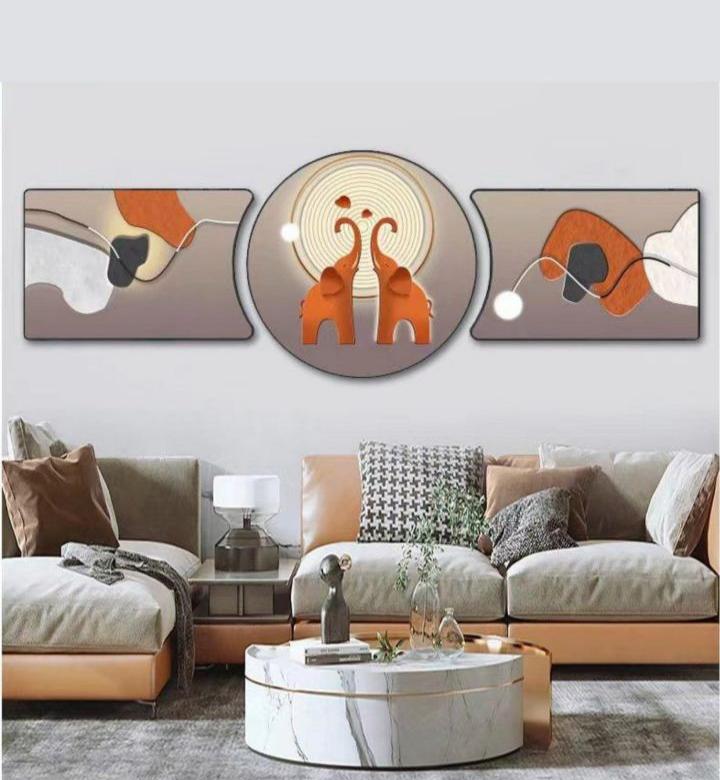 Beautiful wall art set of three with slim frame-150x35 cm-Elephant pair