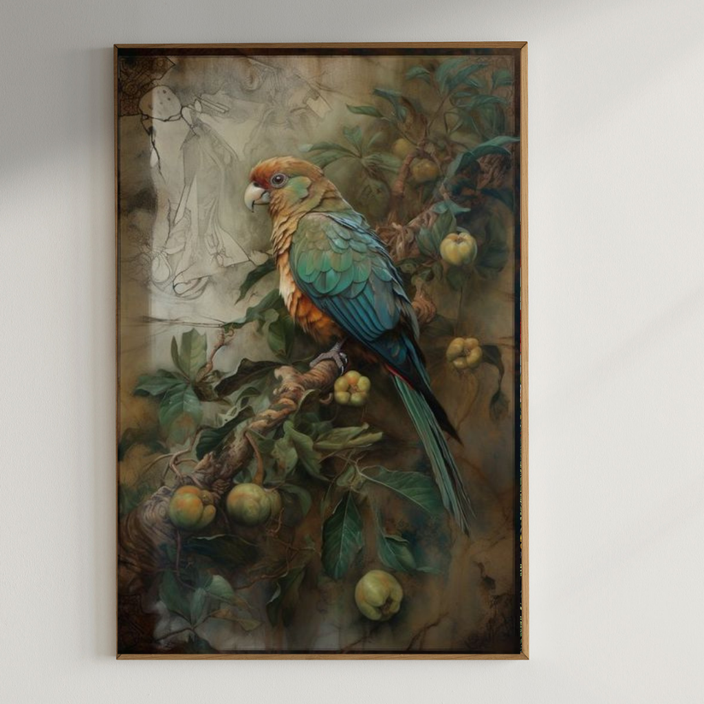 Beautiful parrot art work| 350 GSM Gallery-Wrapped Canvas on Premium 1x1 inch Pine Wood Frame"