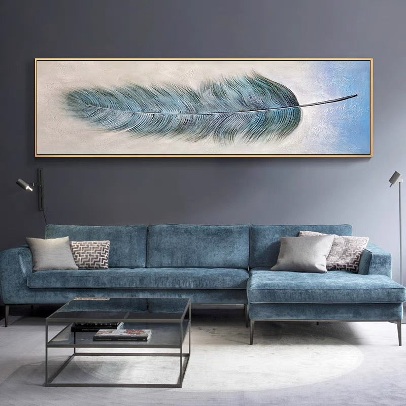 Sleek and stylish blue feather crystal wall painting for living room