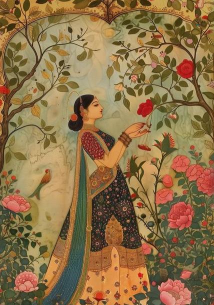 Beautiful Mughal painting|400 GSM Gallery-Wrapped Canvas on Premium 1.5x1.5 inch Pine Wood Frame