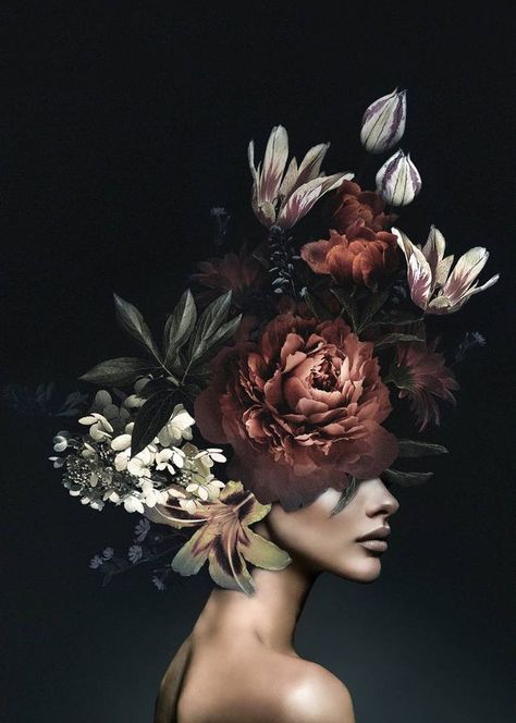 Artistic woman with flower on head| 350 GSM Gallery-Wrapped Canvas on Premium 1x1 inch Pine Wood Frame"